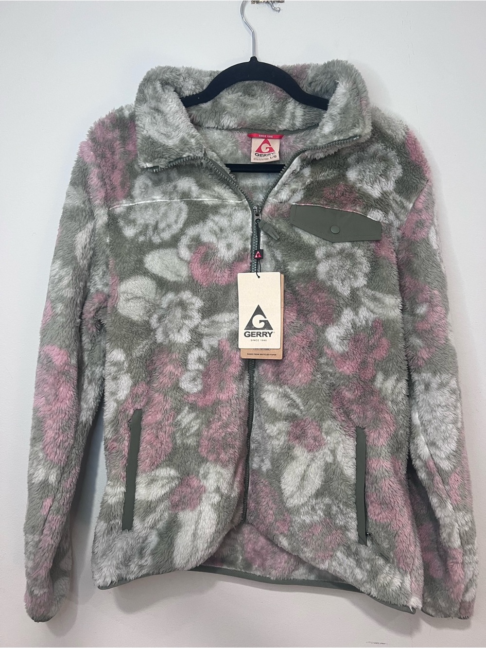 NWT Gerry Weber Pink Floral Plush Pile Fleece Jacket Zip Up Women’s Size L